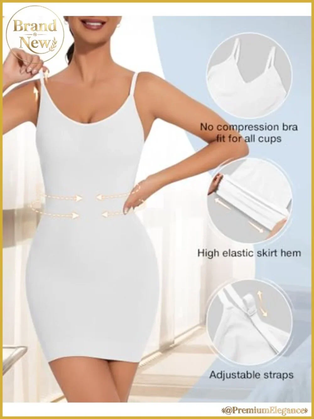 Tummy Control Full Slip Shapewear for Women Under Dress Anti-Slip Strapless